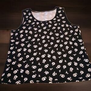 White Stag Womens Pullover Sleeveless Tank Top Black White Floral Size XL